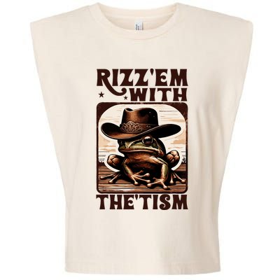 Autism Funny Rizz Em With The Tism Meme Autistic Frog Cowboy Garment-Dyed Women's Muscle Tee