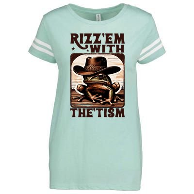 Autism Funny Rizz Em With The Tism Meme Autistic Frog Cowboy Enza Ladies Jersey Football T-Shirt