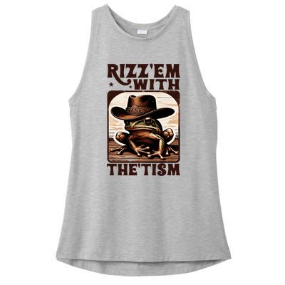 Autism Funny Rizz Em With The Tism Meme Autistic Frog Cowboy Ladies PosiCharge Tri-Blend Wicking Tank