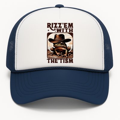 Autism Funny Rizz Em With The Tism Meme Autistic Frog Cowboy Trucker Hat