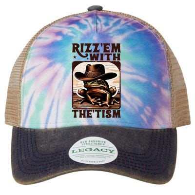 Autism Funny Rizz Em With The Tism Meme Autistic Frog Cowboy Legacy Tie Dye Trucker Hat