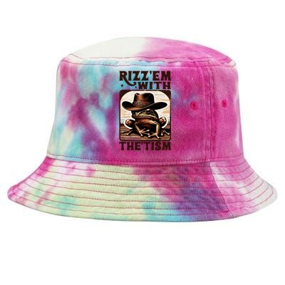 Autism Funny Rizz Em With The Tism Meme Autistic Frog Cowboy Tie-Dyed Bucket Hat