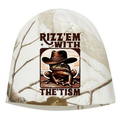 Autism Funny Rizz Em With The Tism Meme Autistic Frog Cowboy Kati - Camo Knit Beanie