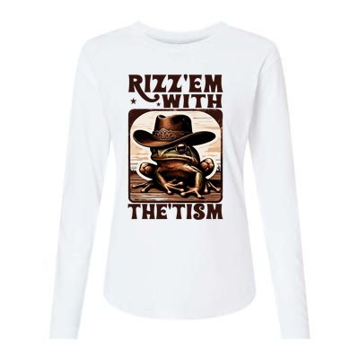 Autism Funny Rizz Em With The Tism Meme Autistic Frog Cowboy Womens Cotton Relaxed Long Sleeve T-Shirt