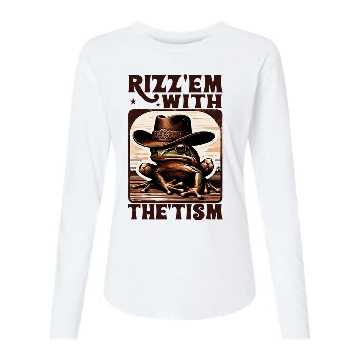 Autism Funny Rizz Em With The Tism Meme Autistic Frog Cowboy Womens Cotton Relaxed Long Sleeve T-Shirt