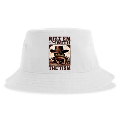 Autism Funny Rizz Em With The Tism Meme Autistic Frog Cowboy Sustainable Bucket Hat