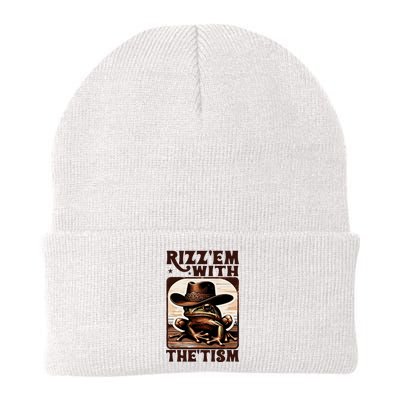 Autism Funny Rizz Em With The Tism Meme Autistic Frog Cowboy Knit Cap Winter Beanie