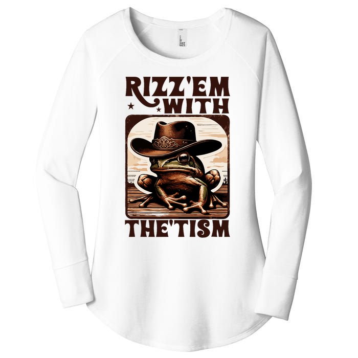 Autism Funny Rizz Em With The Tism Meme Autistic Frog Cowboy Women's Perfect Tri Tunic Long Sleeve Shirt