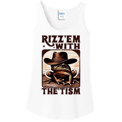 Autism Funny Rizz Em With The Tism Meme Autistic Frog Cowboy Ladies Essential Tank