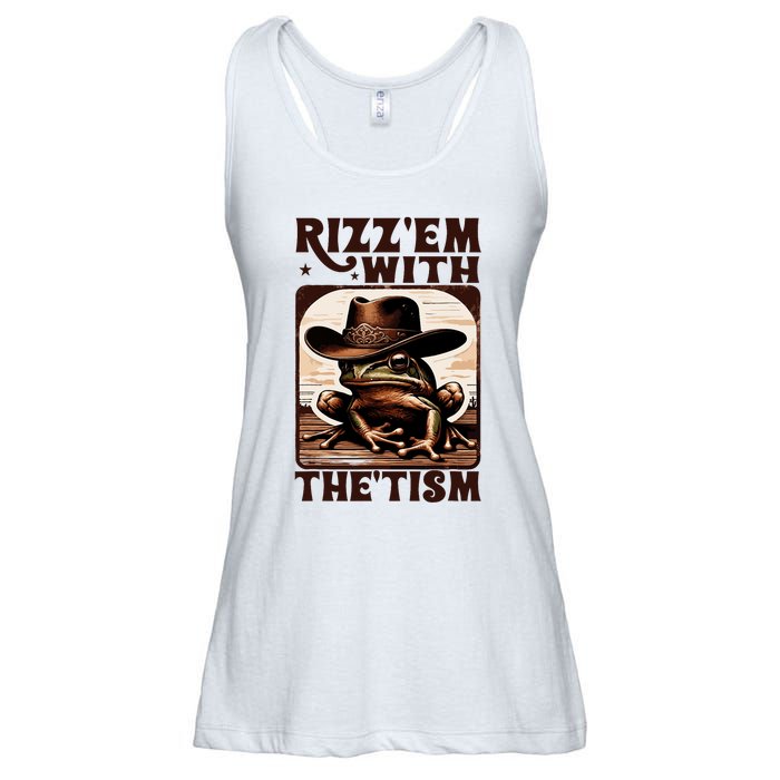 Autism Funny Rizz Em With The Tism Meme Autistic Frog Cowboy Ladies Essential Flowy Tank