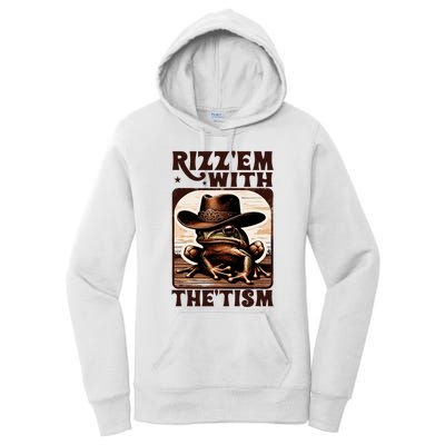 Autism Funny Rizz Em With The Tism Meme Autistic Frog Cowboy Women's Pullover Hoodie