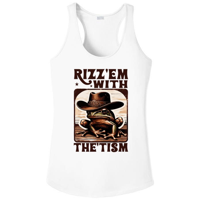 Autism Funny Rizz Em With The Tism Meme Autistic Frog Cowboy Ladies PosiCharge Competitor Racerback Tank