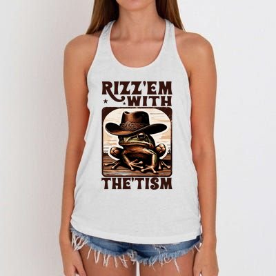 Autism Funny Rizz Em With The Tism Meme Autistic Frog Cowboy Women's Knotted Racerback Tank