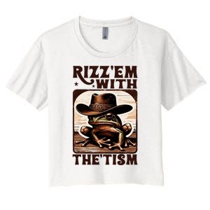 Autism Funny Rizz Em With The Tism Meme Autistic Frog Cowboy Women's Crop Top Tee