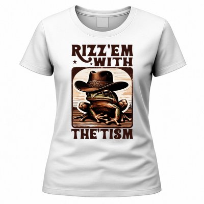 Autism Funny Rizz Em With The Tism Meme Autistic Frog Cowboy Women's T-Shirt