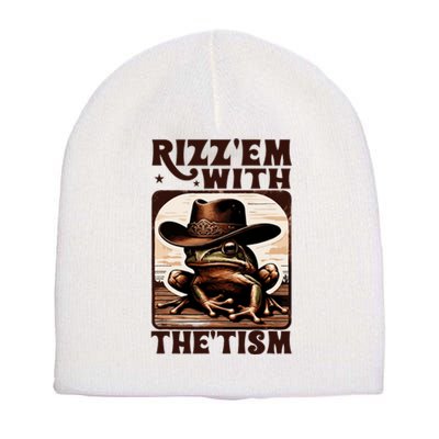 Autism Funny Rizz Em With The Tism Meme Autistic Frog Cowboy Short Acrylic Beanie