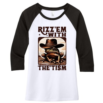 Autism Funny Rizz Em With The Tism Meme Autistic Frog Cowboy Women's Tri-Blend 3/4-Sleeve Raglan Shirt