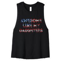 American Flag Retro Awesome Like My Daughters Fathers Gift For Dad Women's Racerback Cropped Tank