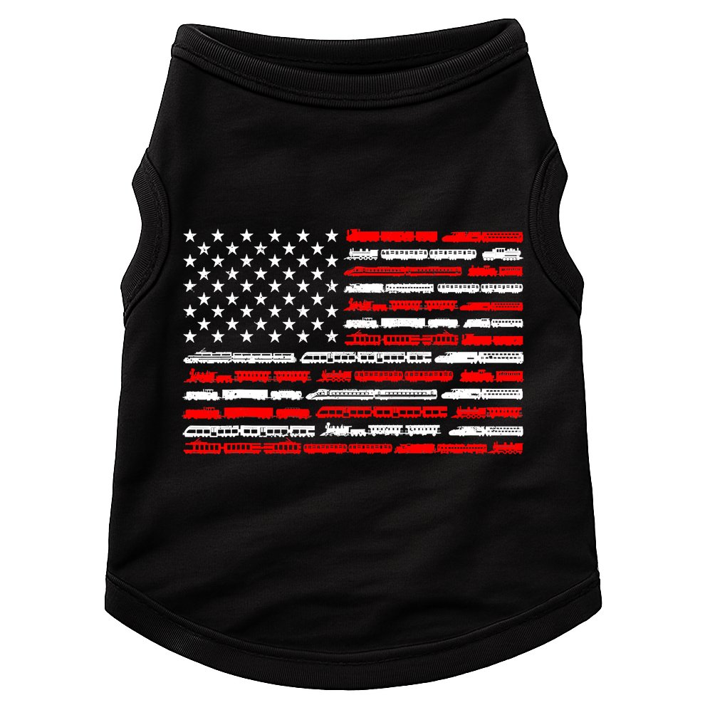 American Flag Railroad Trains Retro Vintage Trains Lover Doggie Tank