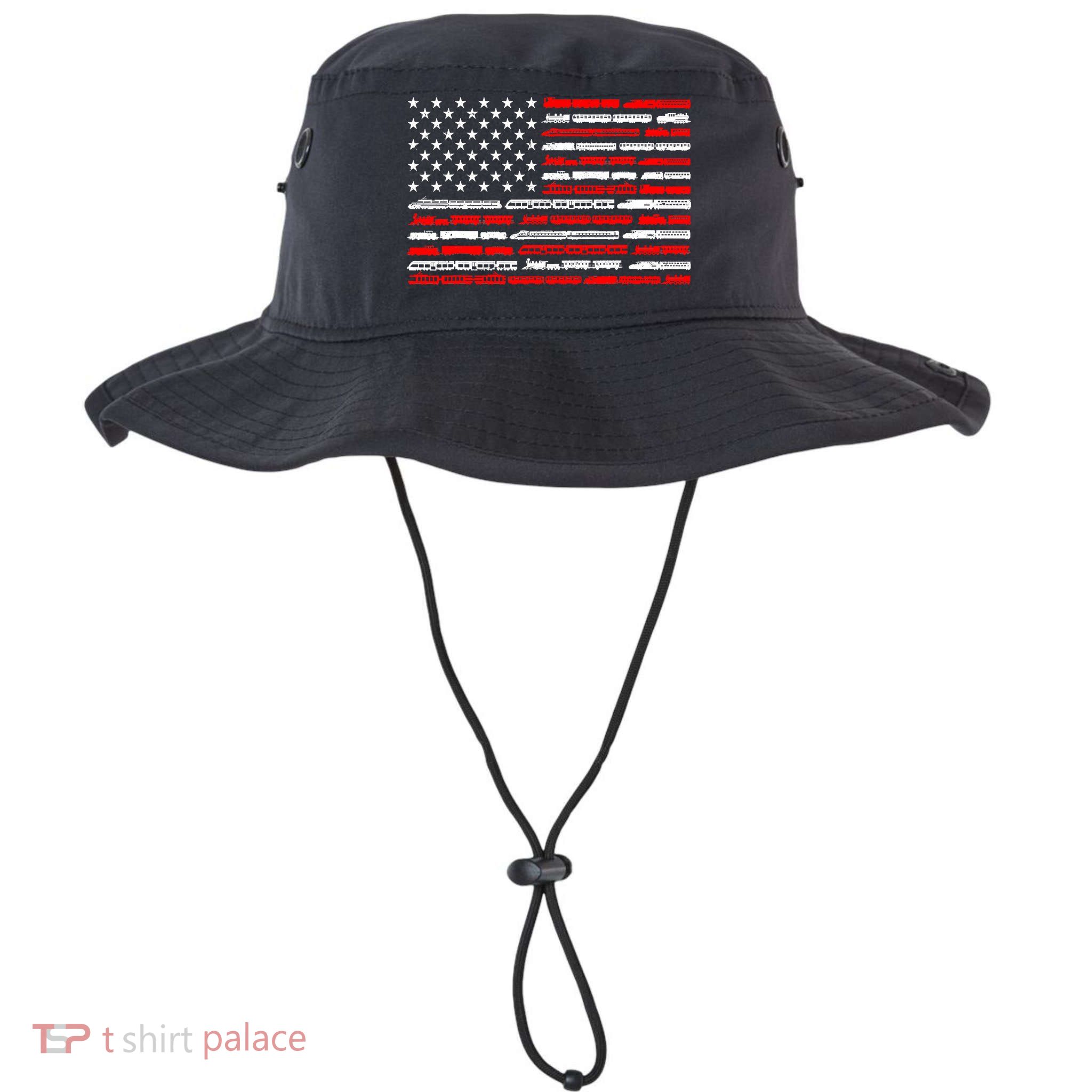 American Flag Railroad Trains Retro Vintage Trains Lover Bucket Hat
