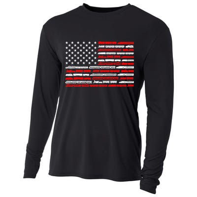 American Flag Railroad Trains Retro Vintage Trains Lover Cooling Performance Long Sleeve Crew