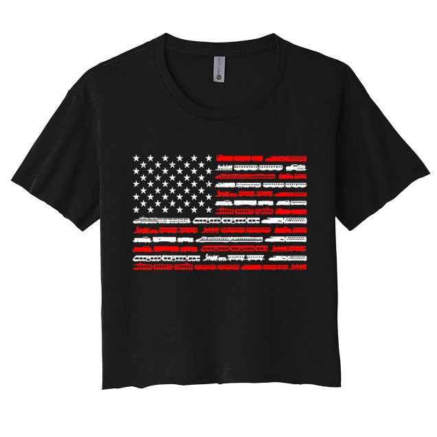 American Flag Railroad Trains Retro Vintage Trains Lover Crop Top
