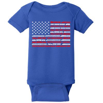 American Flag Railroad Trains Retro Vintage Trains Lover Baby Bodysuit