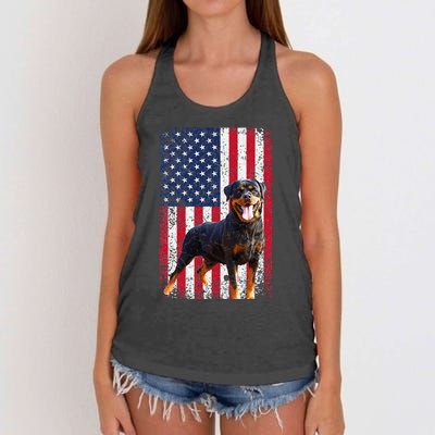 American Flag Rottweiler Dog Lover Funny 4th of July Dog Women's Knotted Racerback Tank