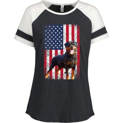 American Flag Rottweiler Dog Lover Funny 4th of July Dog Enza Ladies Jersey Colorblock Tee