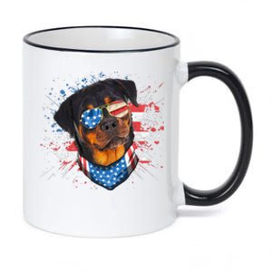 American Flag Rottweiler Dog Lover Funny 4th of July Dog 11oz Black Color Changing Mug