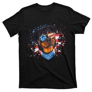 American Flag Rottweiler Dog Lover Funny 4th of July Dog T-Shirt