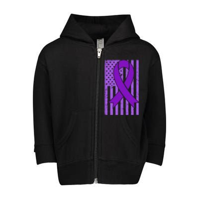 American Flag Ribbon Purple Sarcoidosis Awareness Cool Gift Toddler Zip Fleece Hoodie