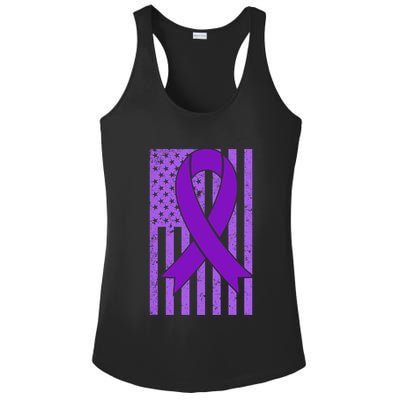 American Flag Ribbon Purple Sarcoidosis Awareness Cool Gift Ladies PosiCharge Competitor Racerback Tank