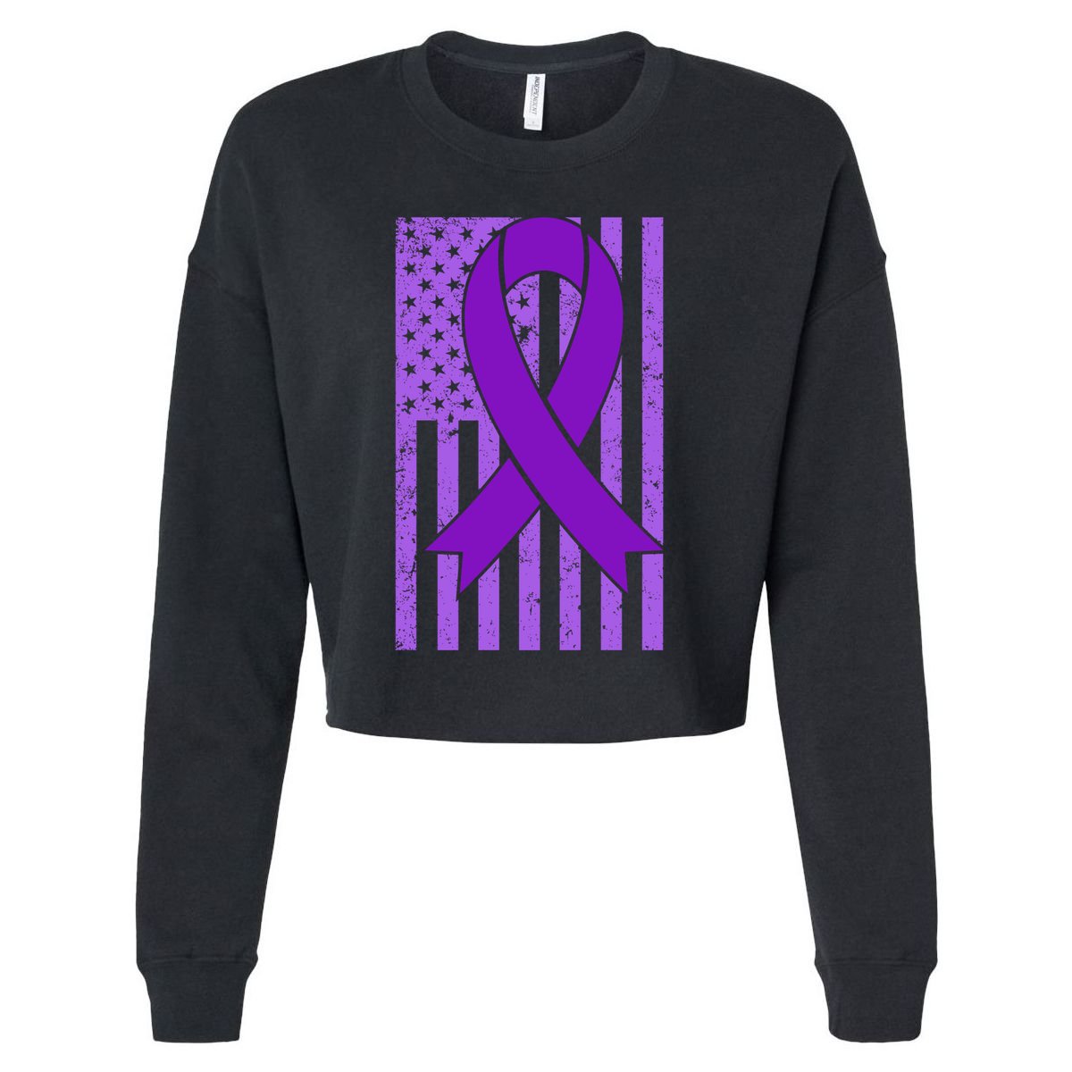 American Flag Ribbon Purple Sarcoidosis Awareness Cool Gift Cropped Pullover Crew