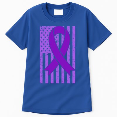 American Flag Ribbon Purple Sarcoidosis Awareness Cool Gift Tall T-Shirt