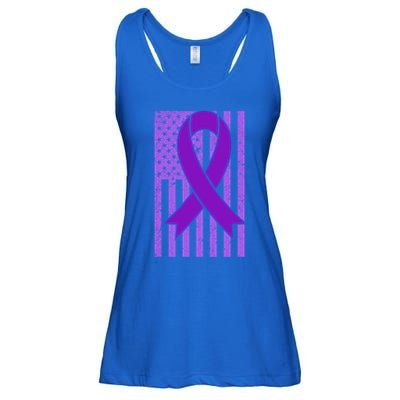 American Flag Ribbon Purple Sarcoidosis Awareness Cool Gift Ladies Essential Flowy Tank