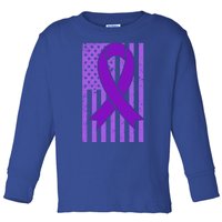 American Flag Ribbon Purple Sarcoidosis Awareness Cool Gift Toddler Long Sleeve Shirt