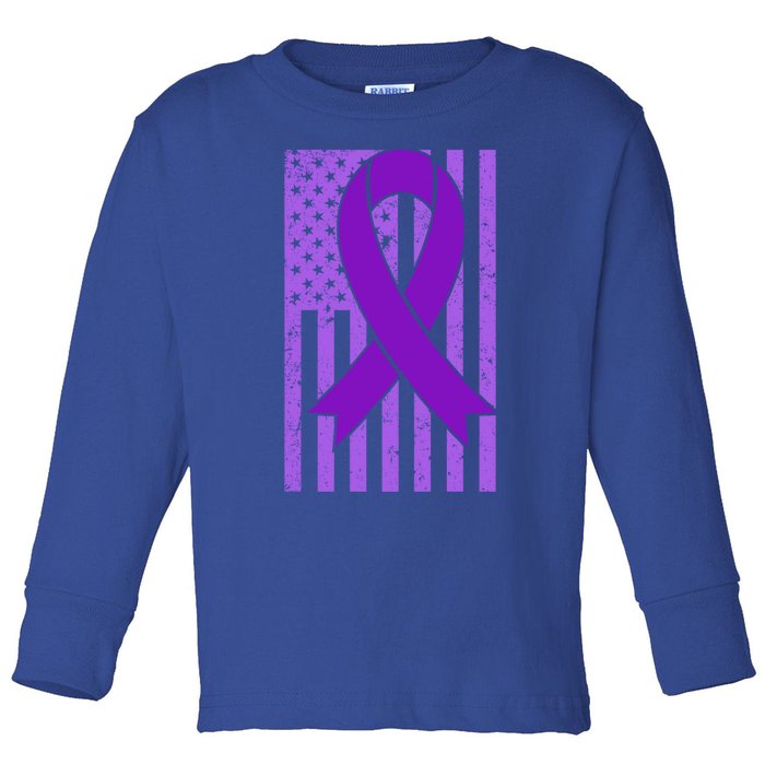 American Flag Ribbon Purple Sarcoidosis Awareness Cool Gift Toddler Long Sleeve Shirt