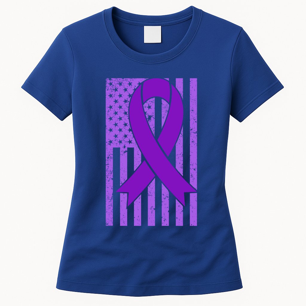 American Flag Ribbon Purple Sarcoidosis Awareness Cool Gift Womens T-Shirt