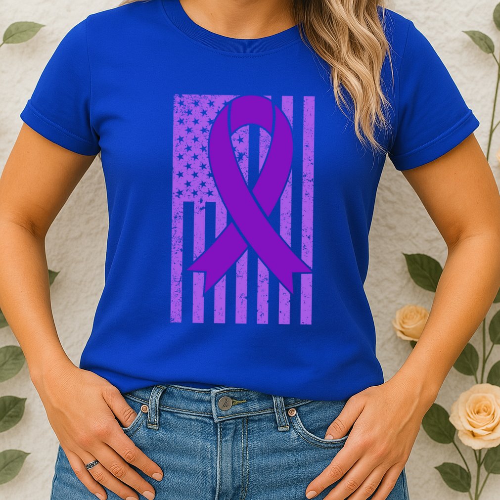 American Flag Ribbon Purple Sarcoidosis Awareness Cool Gift Womens T-Shirt