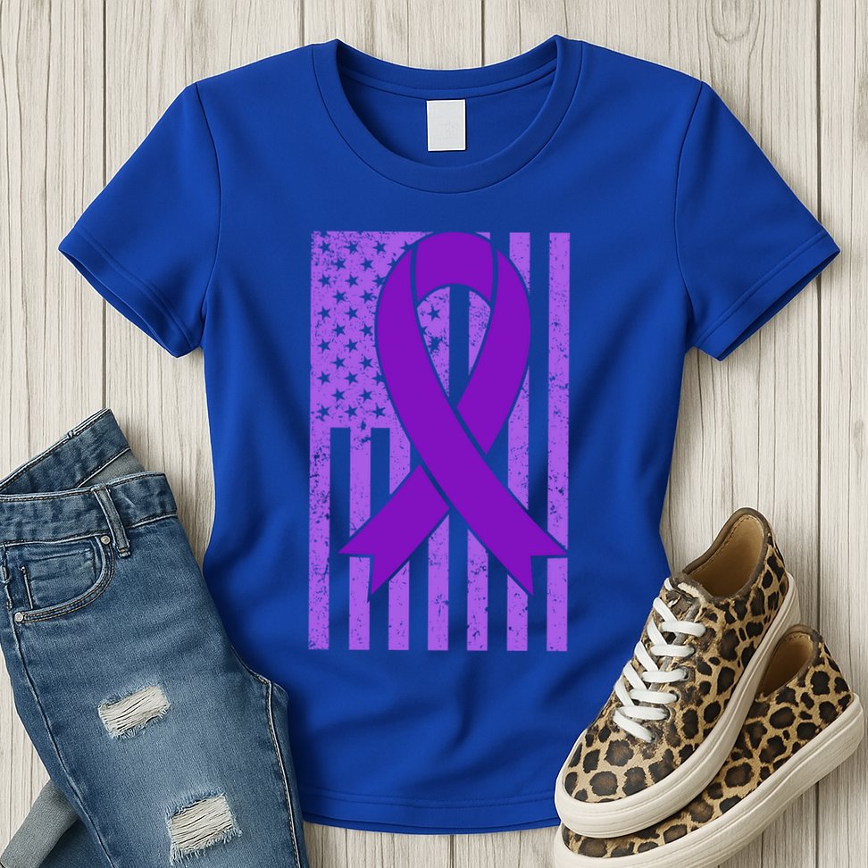 American Flag Ribbon Purple Sarcoidosis Awareness Cool Gift Womens T-Shirt