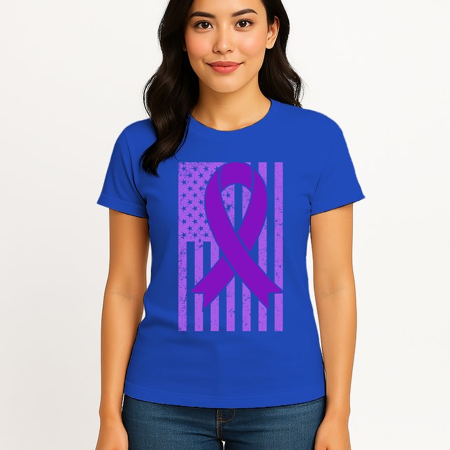 American Flag Ribbon Purple Sarcoidosis Awareness Cool Gift Womens T-Shirt