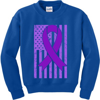 American Flag Ribbon Purple Sarcoidosis Awareness Cool Gift Kids Sweatshirt