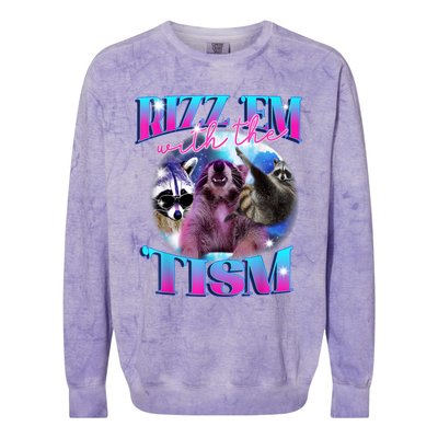 Autism Funny Rizz Em With The Tism Meme Autistic Opossum Colorblast Crewneck Sweatshirt