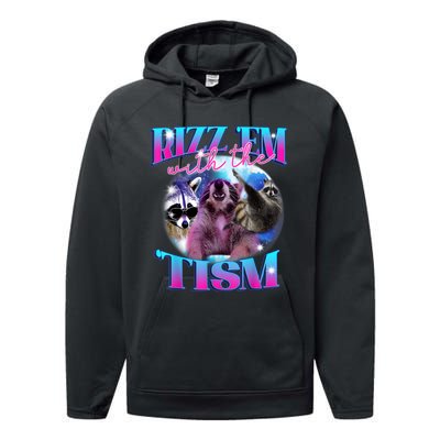 Autism Funny Rizz Em With The Tism Meme Autistic Opossum Performance Fleece Hoodie