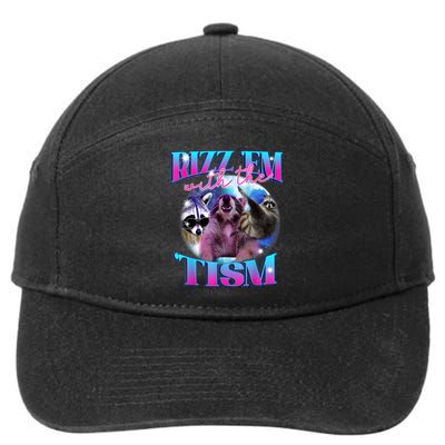 Autism Funny Rizz Em With The Tism Meme Autistic Opossum 7-Panel Snapback Hat