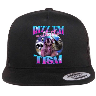 Autism Funny Rizz Em With The Tism Meme Autistic Opossum Flat Bill Trucker Hat