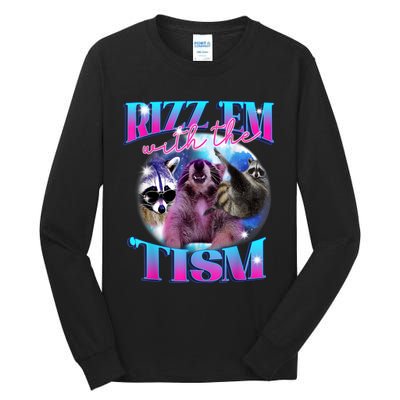 Autism Funny Rizz Em With The Tism Meme Autistic Opossum Tall Long Sleeve T-Shirt