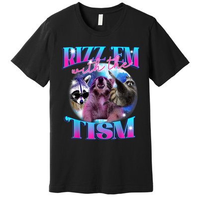 Autism Funny Rizz Em With The Tism Meme Autistic Opossum Premium T-Shirt