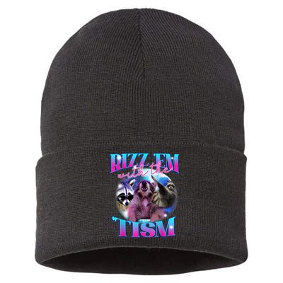 Autism Funny Rizz Em With The Tism Meme Autistic Opossum Sustainable Knit Beanie